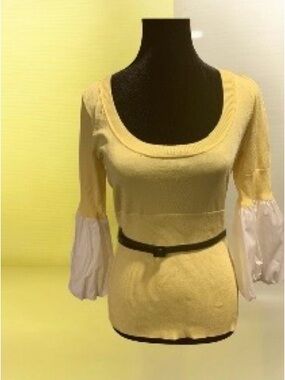 bebe Sunny Yellow Blouse with White Sleeves